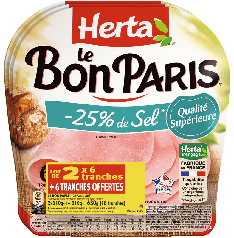 LOT DE 2 JAMBON LE BON PARIS -25% DE SEL herta