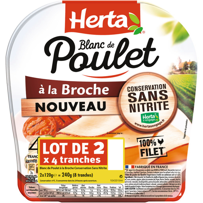 BLANC DE POULET BROCHE SANS NITRITE Herta