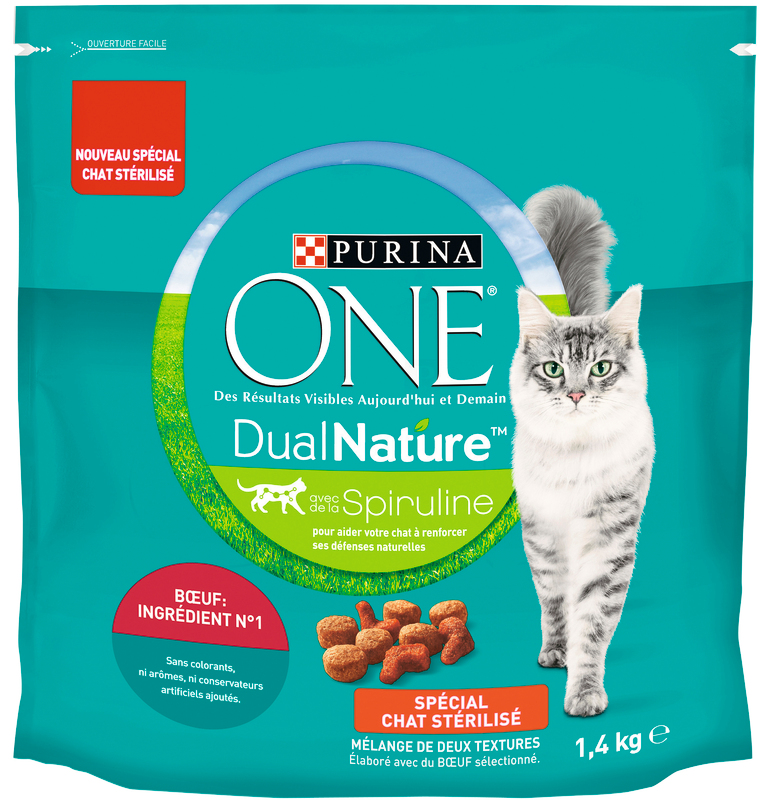 CROQUETTES SPÉCIAL CHAT STÉRILISÉ AVEC SPIRULINE AU BŒUF one dual nature 7613036716383 one dual nature
