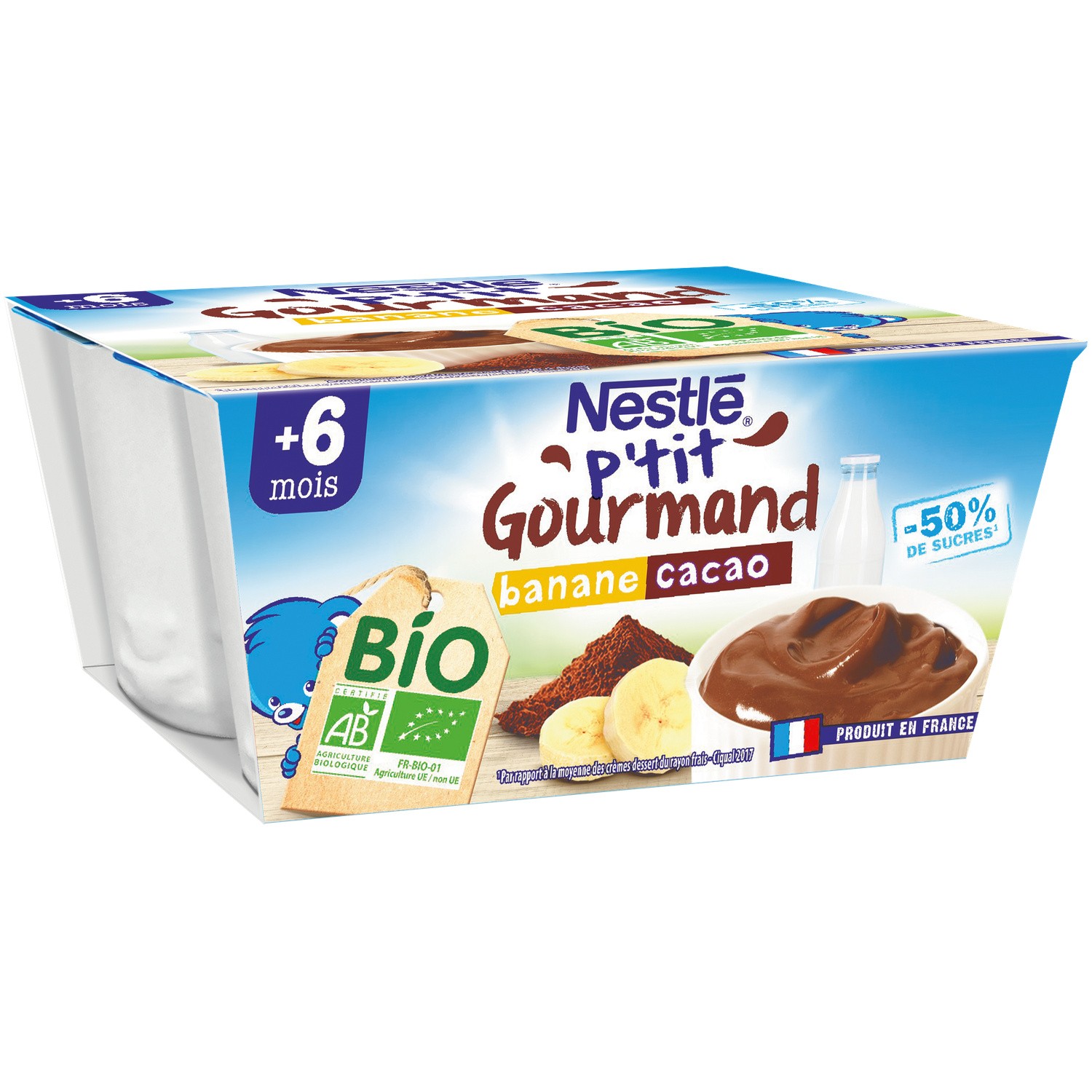 Desserts bébé bio bananes & cacao dés 8 mois ré...