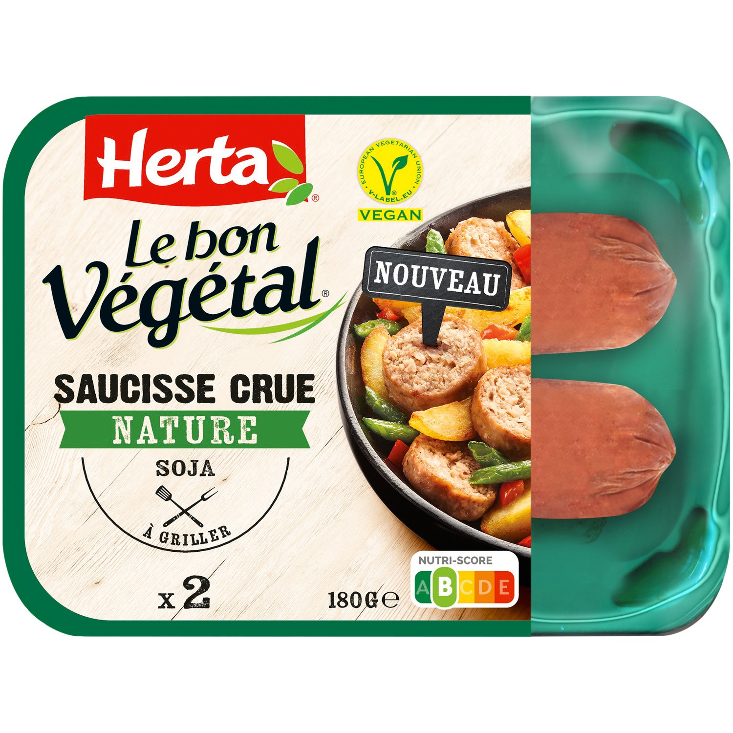 LE BON VEGETAL Saucisse crue nature soja HERTA code EAN 7613038419534 