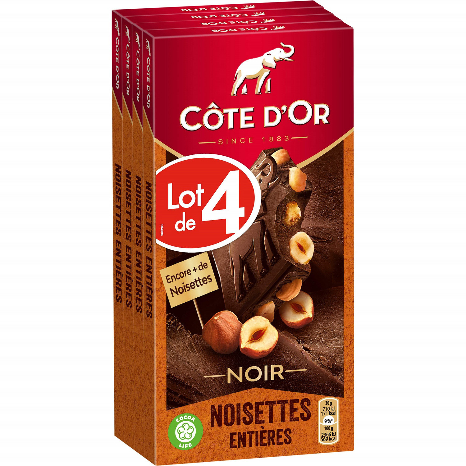 Chocolat noir noisettes entières COTE D'OR