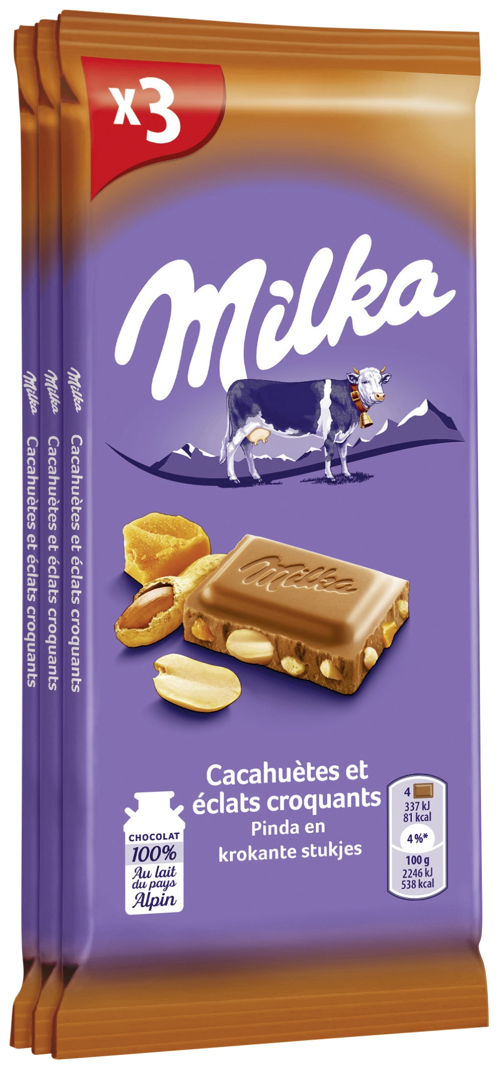 Tablettes de chocolat au lait cacahuètes et écl...