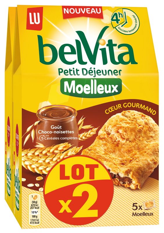 Belvita BISCUITS PETIT DÉJEUNER MOELLEUX COEUR GOURMAND CHOCO-NOISETTES Belvita code EAN 7622210938527 