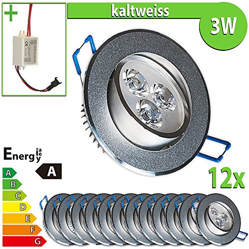 12x led spot encastrable 3x1w forme ronde blanc...