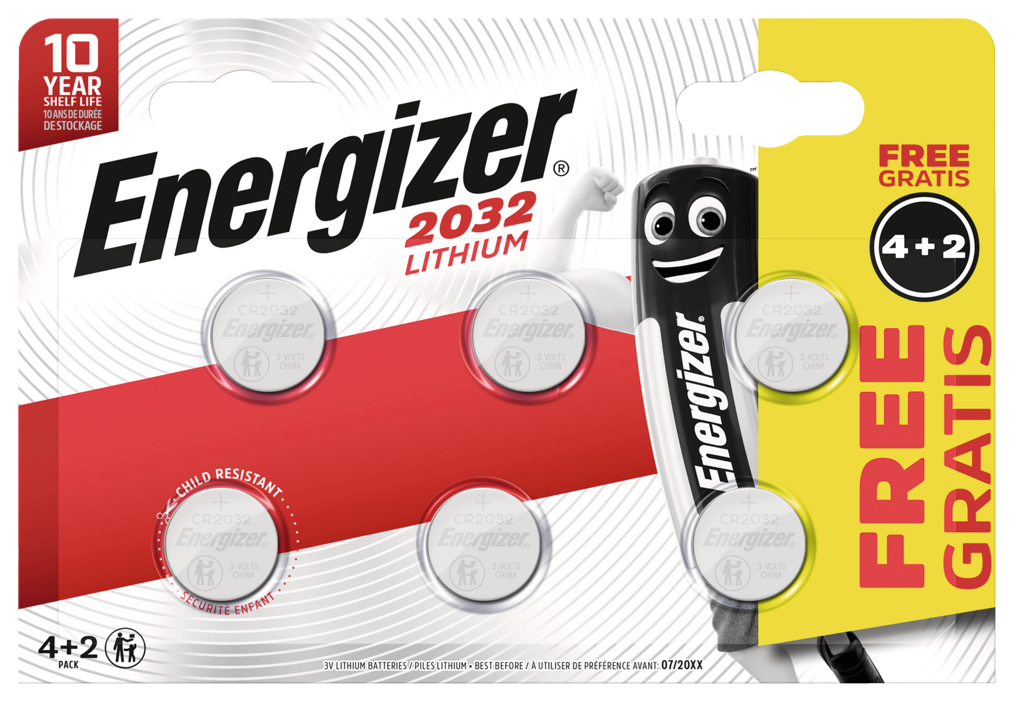 ENERGIZER PILES SPECIALES 4+2 "2032 lithium" code EAN 7638900431957 