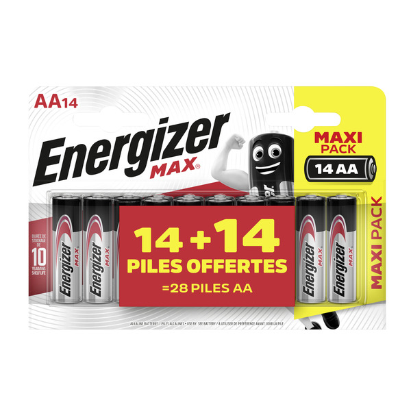 Lot de 14 piles Max Energizer AA/LR6 + 14 gratu...
