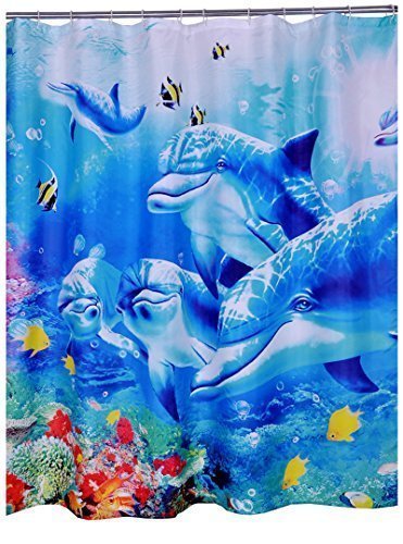 BBFhome Ourlet lesté rideaux de douche rideau sans odeur blue sea world coral dolphin printed waterproof shower curtain liners 150x180 cm code EAN 7757563001892 