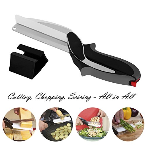aiqi Clever Cutter alimentaire Chopper 2 en 1 par aiqi - Clever Combinaison de couteau, ciseaux et planche à découper - Nouveau printemps amélioré et plus nettes Couteau pour couper Plus Facilement code EAN 7808195541307 