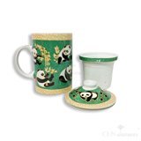 CHN Elements.home&kitchen Chinois Style Tea for One Set Verre + Porcelaine Tasse à thé avec couvercle et passoire in-green/Panda 7821782174085 (7821782174085)