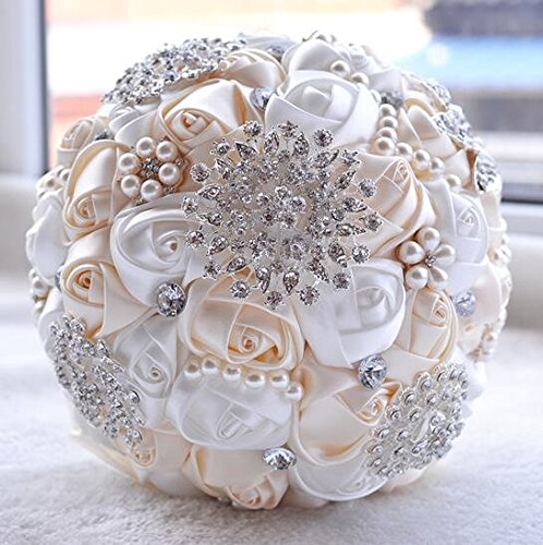 STK TRADE Bouquet de Mariage Deluxe Strass Perle Fleurs pour mariee, D453, Creme +Blanc 7861375848986 (7861375848986)