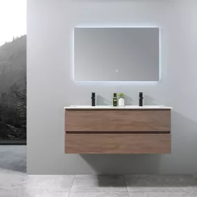  Meuble de salle de bain double vasque 120cm bois foncé avec miroir LED LuxuryBain- code EAN 7864453529159 