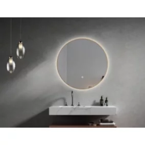  Miroir de salle de bain LED 80cm rond à luminosité variable avec cadre en aluminium doré, or LuxuryBain code EAN 7864453664553 