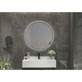 Miroir de salle de bain LED 80cm rond à luminosité variable avec cadre en aluminium noir LuxuryBain code EAN 7864453838947 