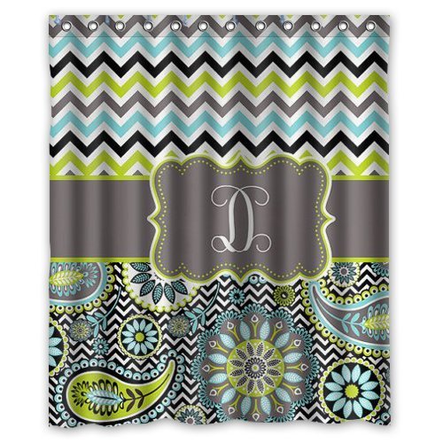 Aqua chevron monogrammed rideau de douche 165 x...