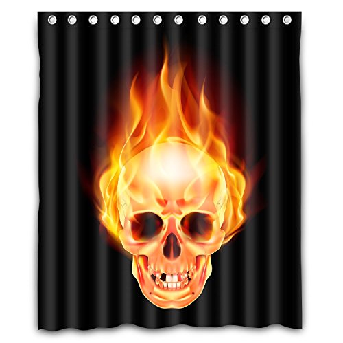 Scary skull on fire polyester fabric bathroom r...