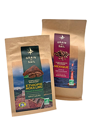 SUR LES SACHETS DE CAFÉ BIO DE LA MARQUE “GRAIN...
