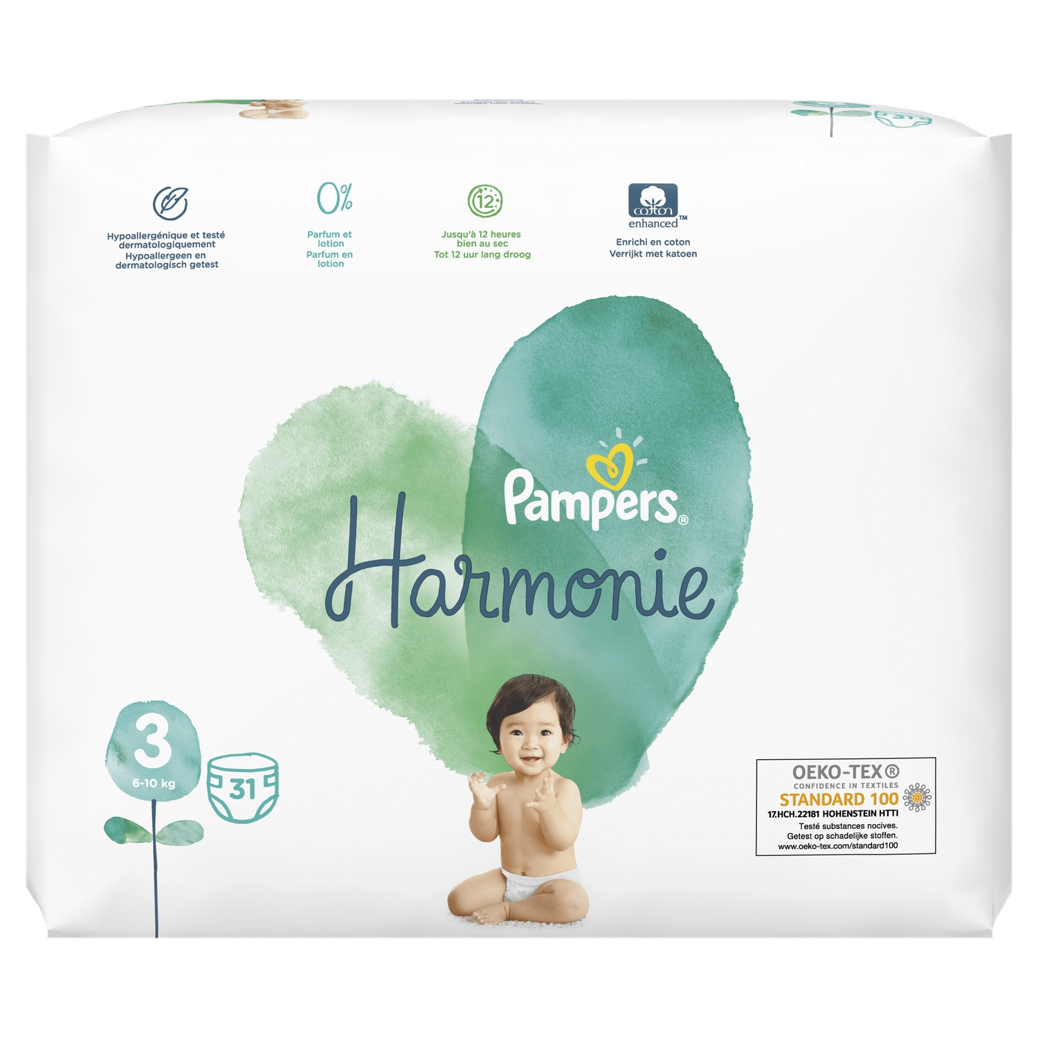 Couches bébé taille 3 : 6-10 Kg harmonie PAMPERS