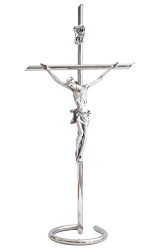 CC Chrétiens Croix Crucifix avec Jésus sur la croix en Italie - -- 20 cm Grand stehkreuz en métal pour Prières Table Bureau Salon Décoration de Pâques le Christ Figurine et INRI, argent, 20 cm code EAN 8001329032552 