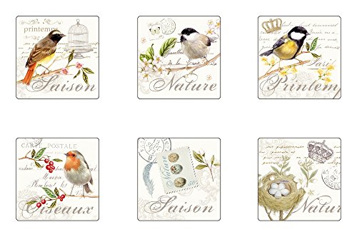 609oise set 6 dessous verres rigides oiseaux liège