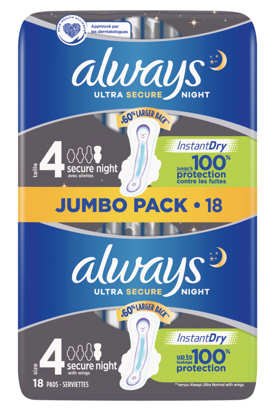 SERVIETTES JUMBO PACK SECURE NIGHT ALWAYS ULTRA