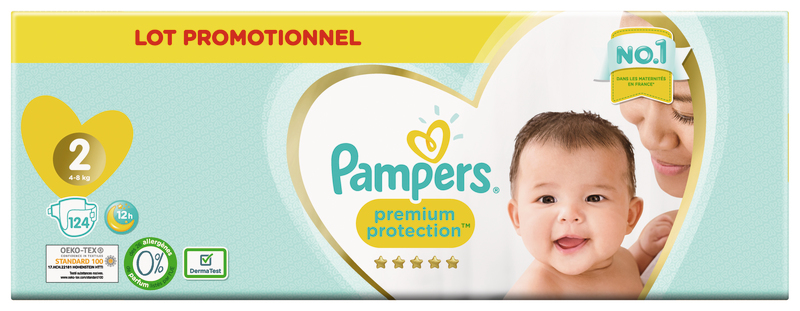 COUCHES PREMIUM PROTECTION TAILLE 2 X 124 PAMPERS