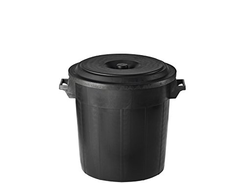 Bidone poubelle avec couvercle, plastique, noir...