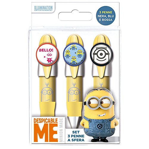 3 STYLO A BILLE Minions (Rouge, bleu et noir)