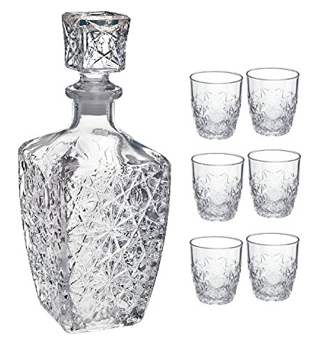 BORMIOLI ROCCO Liqueur de Bormioli Rocco Dedalo / esprit Decanter (780ml) / 6 verres jeu (85ml) - Gift Boxed code EAN 8004360027204 