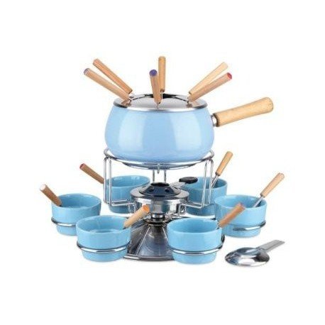 Service Fondue vernis bleu brillant 23 pièces C...