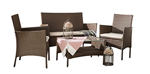 Verdelook Caprera Lot de mobilier de lit/futon deux places deux fauteuils et table basse en polyrotin Couleur Taupe 8004944050307 (8004944050307)