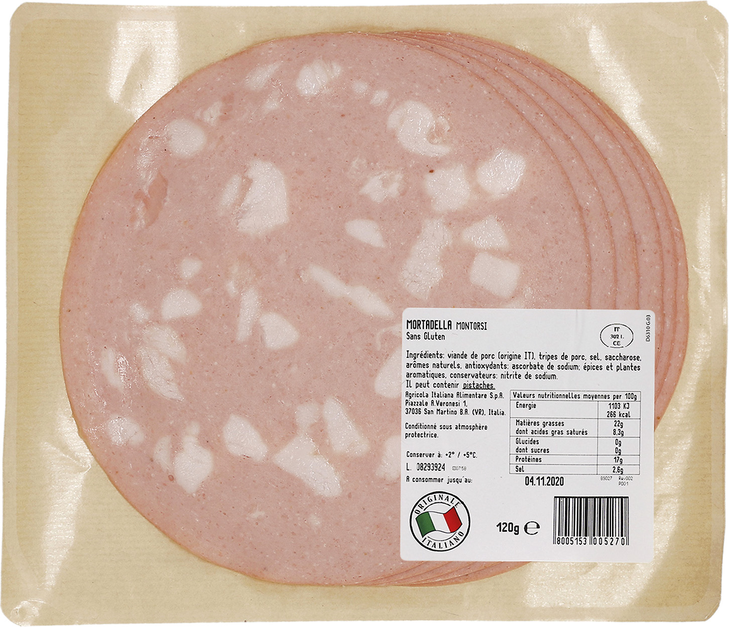  MORTADELLE ITALIENNE "NEGRONI" code EAN 8005153005218 