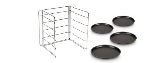 27535r lot de 4 plats à pizza et support en acier