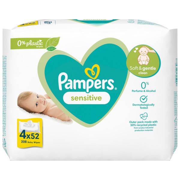 LINGETTES SENSITIVE 0% PLASTIC 4X52 
