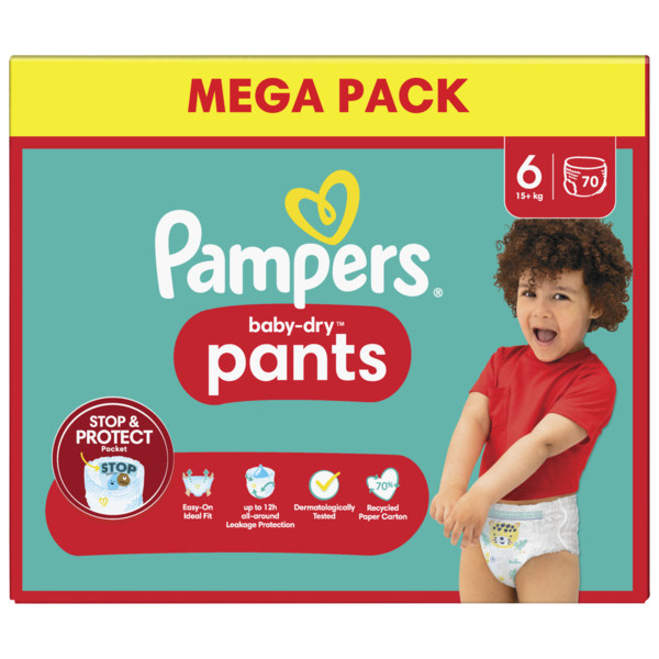 PAMPERS PANTS BABY DRY PANTS MEGA T6 X70 
 code EAN 8006540710654 