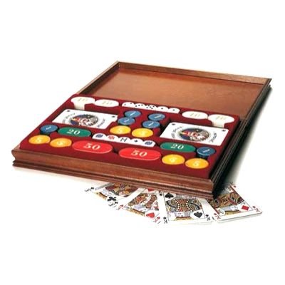 Coffret multijeux en bois : rami, jetons, dés, ...