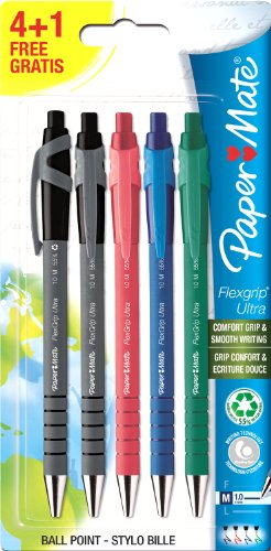 Papermate Flexgrip ultra stylo bille pointe moyenne assortiment standard, lot de 5 code EAN 8008285047354 