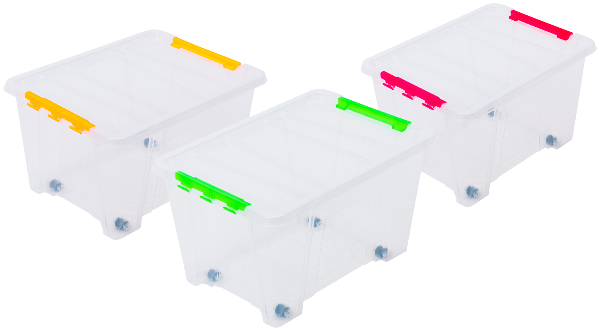 LOT DE 3 BOITES DE RANGEMENT A ROULETTES TRANSP...