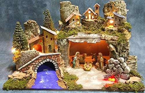 Crèche avec des détails en plâtre, 10 lumières ...