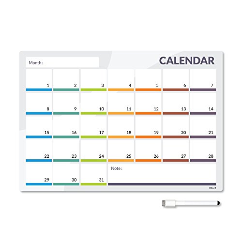 CKB Ltd® calender magnetic fridge board tableau mémo magnétique conseil réfrigérateur magnétique avec un marqueur conseil white & pen - mémo drywipe magnet tableau blanc cuisine notice board grande 31 jours calendrier du mois planner code EAN 8011953302310 