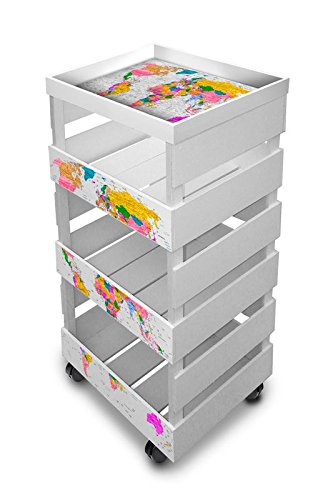 Lupia Chariot de cuisine multifonction transportable shabby avec plateau à roulettes Box + Tray 30 x 40 cm h.85 Maps 8016123090646 (8016123090646)