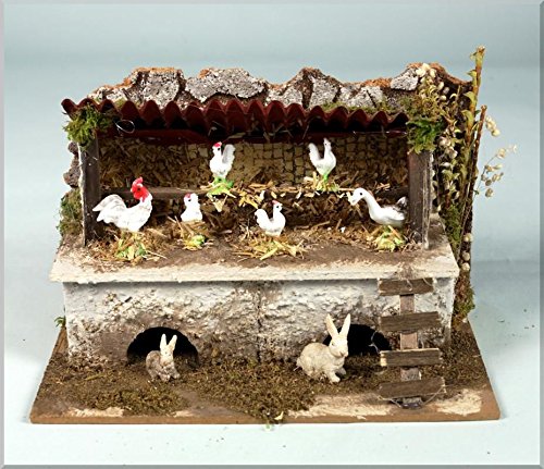 Étable 20 x 14 x 12 cm avec poules et lapins ac...