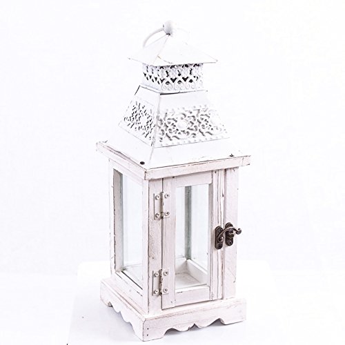 LANTERNE BOIS MÉTAL BLANCHE SHABBY H34 13 X 13 CM 8022037737713 DiKasa
