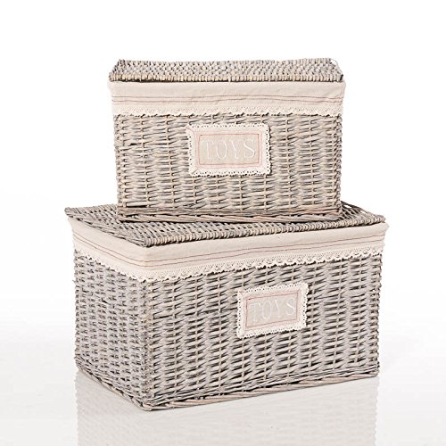 COFFRE DE RANGEMENT EN OSIER TOYS GRIS CRÈME LO...