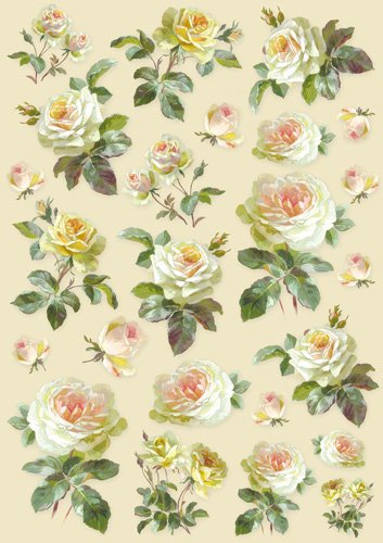 Papier riz A4 - Roses blanches - Stamperia