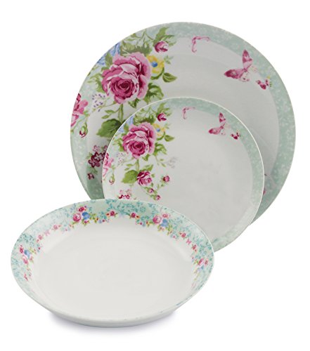 Service de table 18 pièces jolie blanc/vert/cyc...