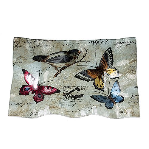 CARBOMBONIERE CAR Bomboniere Primavera Plateau Rectangulaire en Verre Coloré, Motif Papillons, Dimensions 17 x 25 cm, Transparent 8033560436608 (8033560436608)