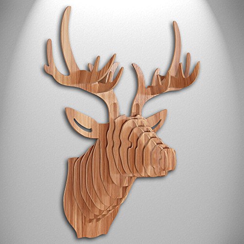 Cerf Puzzle 3D en bois couleur hêtre avec motif...