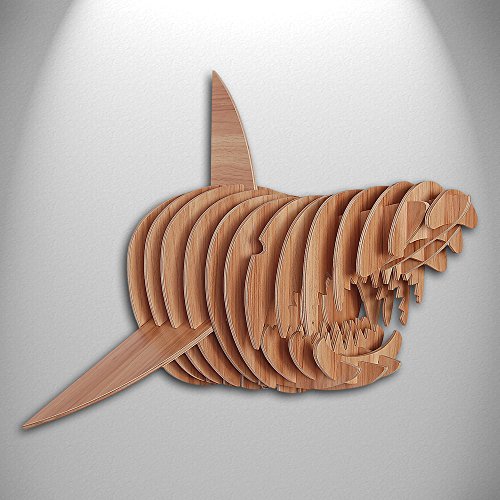 Requin Puzzle 3D en bois couleur hêtre avec mot...