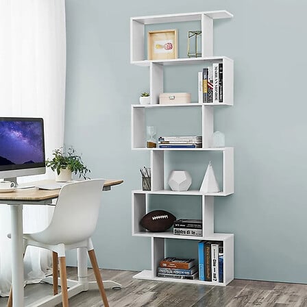 DMORA Bibliothèque haute en zigzag avec 6 étagères ouvertes, Made i ... code EAN 8052773601160 